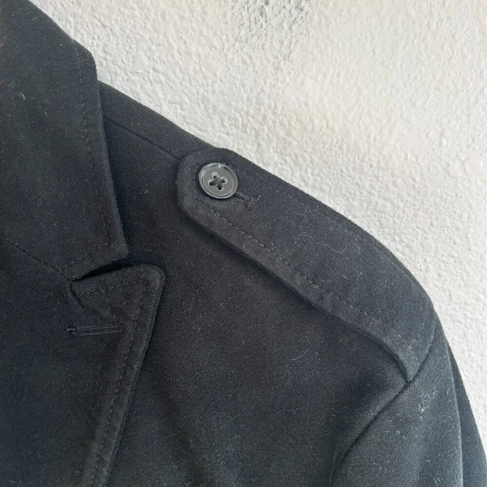 Banana Republic Jacket Black Military Overcoat 3 Button Closure Cotton